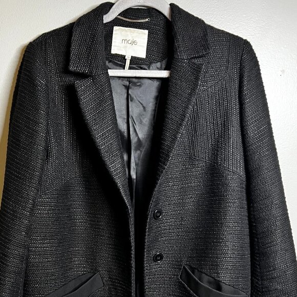 MAJE Tweed Pattern Faux Fur Coat Size M - Picture 2 of 8